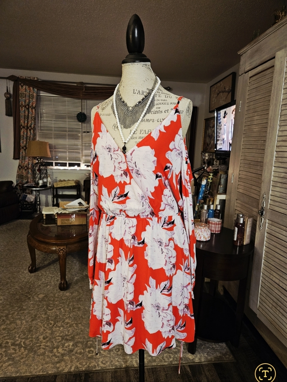 NWT SUGAR+LIPS Foral Dress Red Wht Purple Size L
